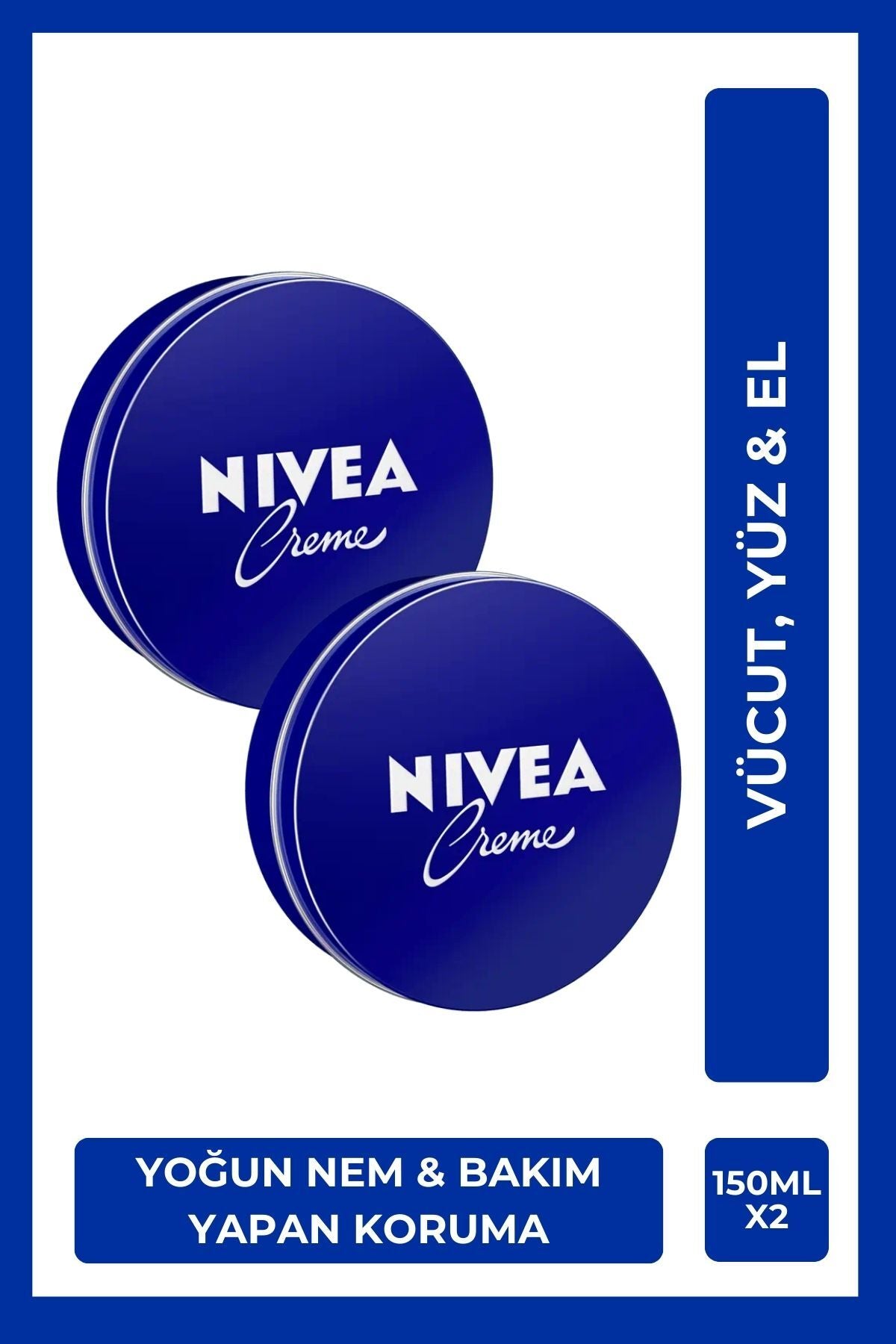 Nivea Creme 150ml, Intensive Moisturizer, Caring Protection, Eucerit, Soft Skin, Hand Face Body, X2 Pieces