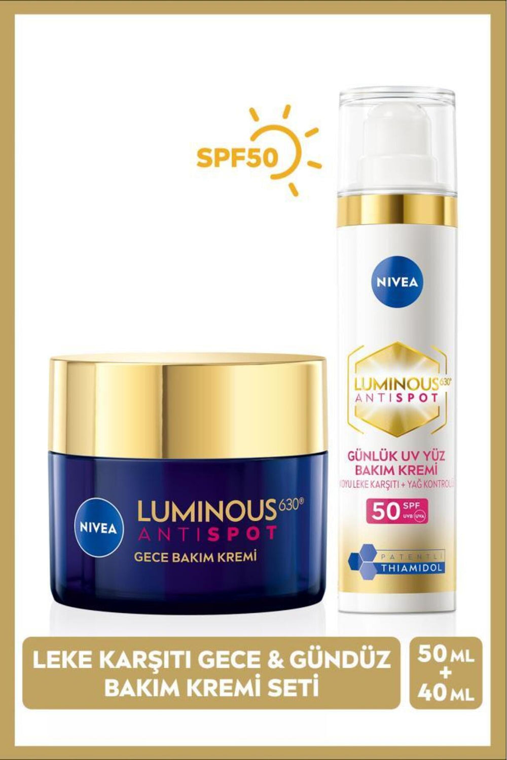 Nivea Luminous630 Thiamidol Effective Anti-Blemish Day Face Cream 40ml, SPF50 and Night Face Care Cream 50ml