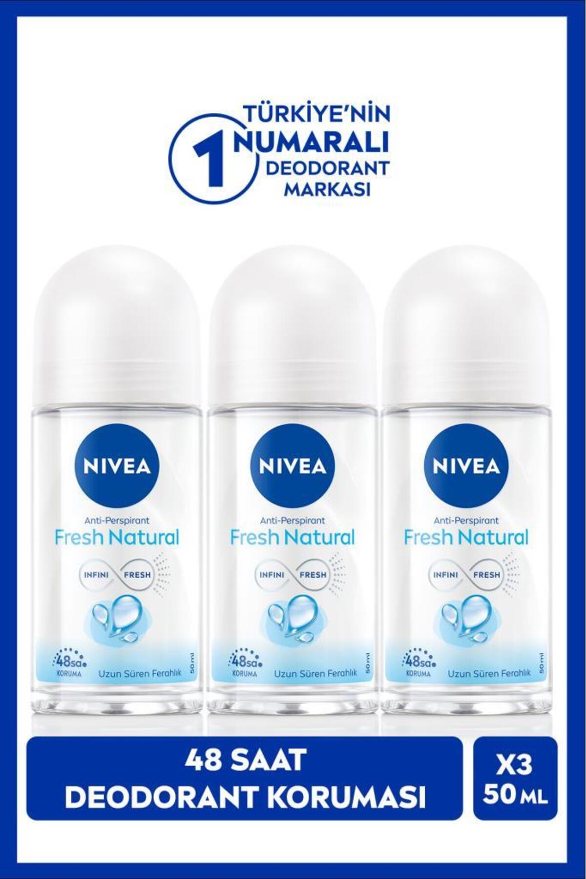 Nivea Women's Roll-on Deodorant Fresh Natural 50ml, 48 Hours Protection, X3 Pieces