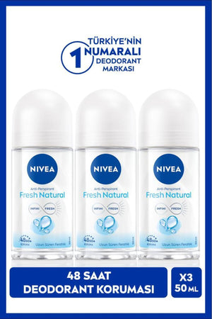 Nivea Women's Roll-on Deodorant Fresh Natural 50ml, 48 Hours Protection, X3 Pieces