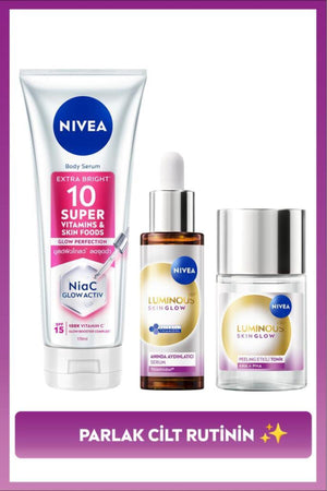 Nivea Illuminating Skin Routine Care Set, Super10 Body Lotion 170ml, Luminous630 Skin Glow Serum, Tonic