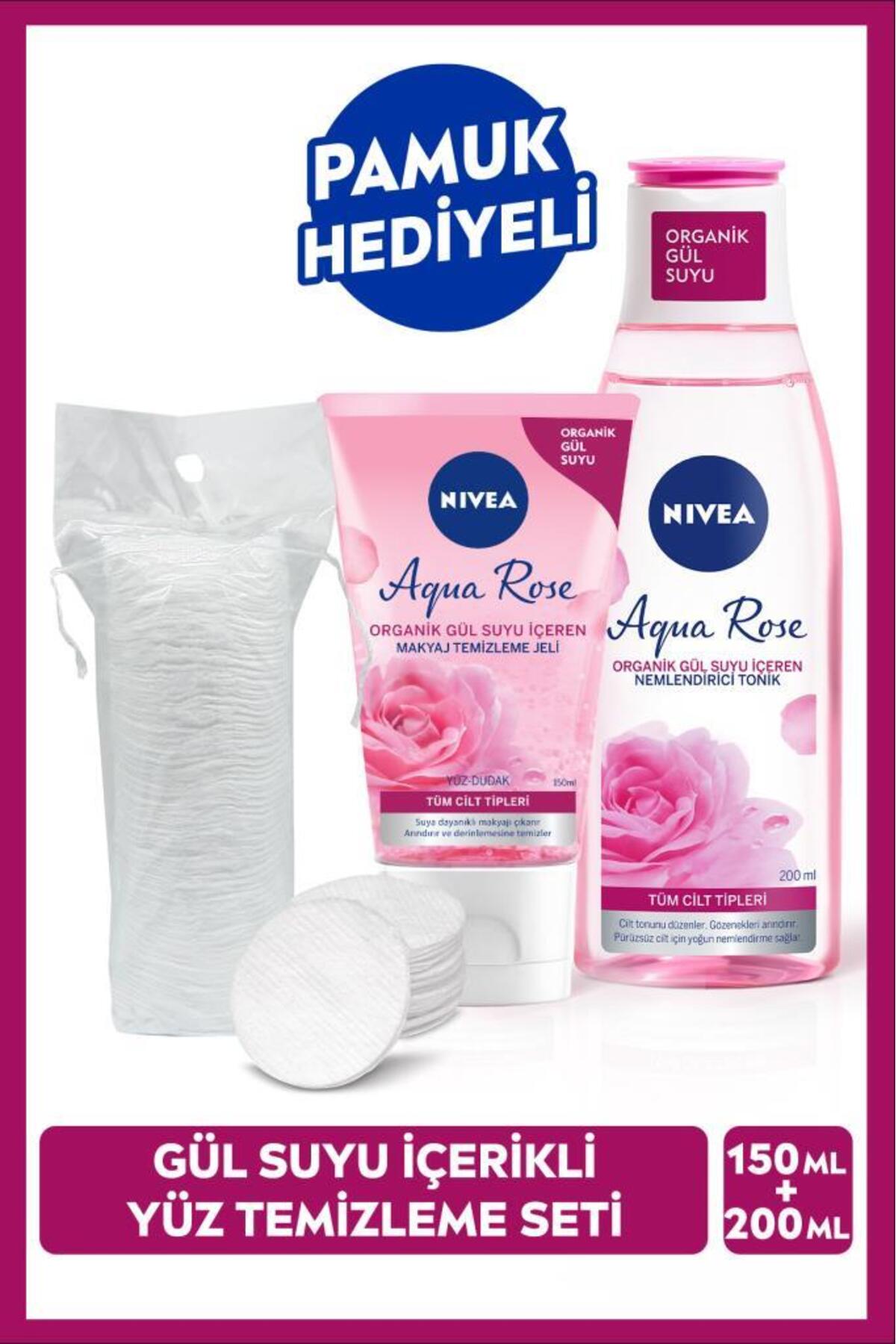 Nivea Aqua Rose Organic Rose Water Make-up Remover Gel 150ml and Moisturizing Tonic 200ml, with Cotton Gift