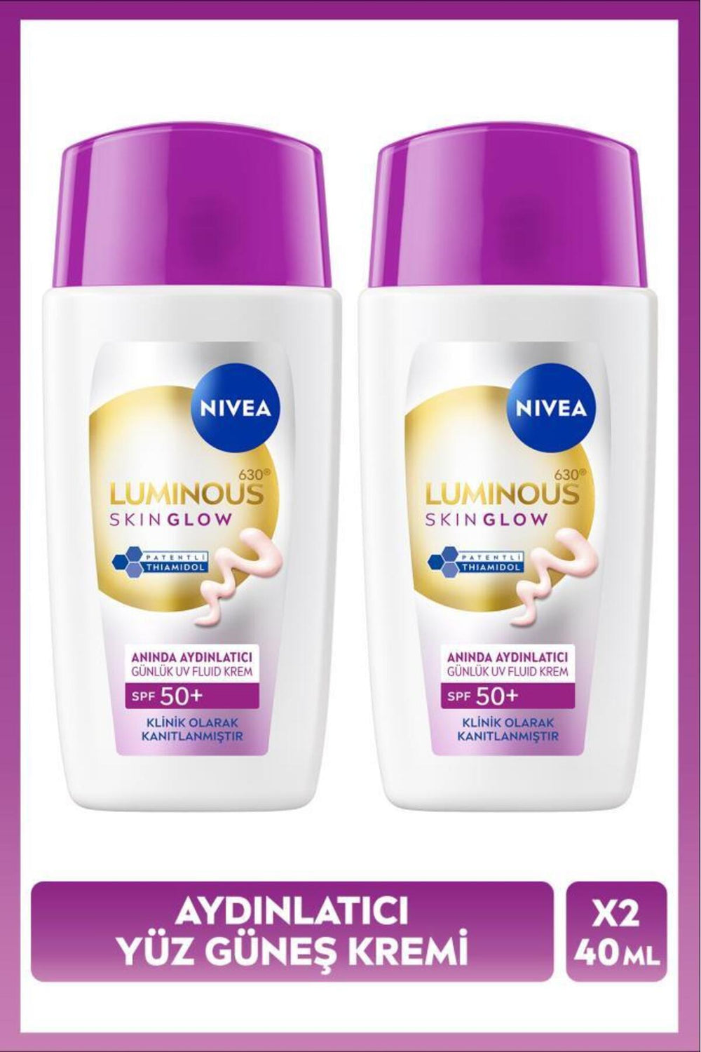 Nivea SPF50+ Sunscreen Luminous630 Skin Glow Illuminating Face Cream 40ml, Moisturizer, X2 Pieces