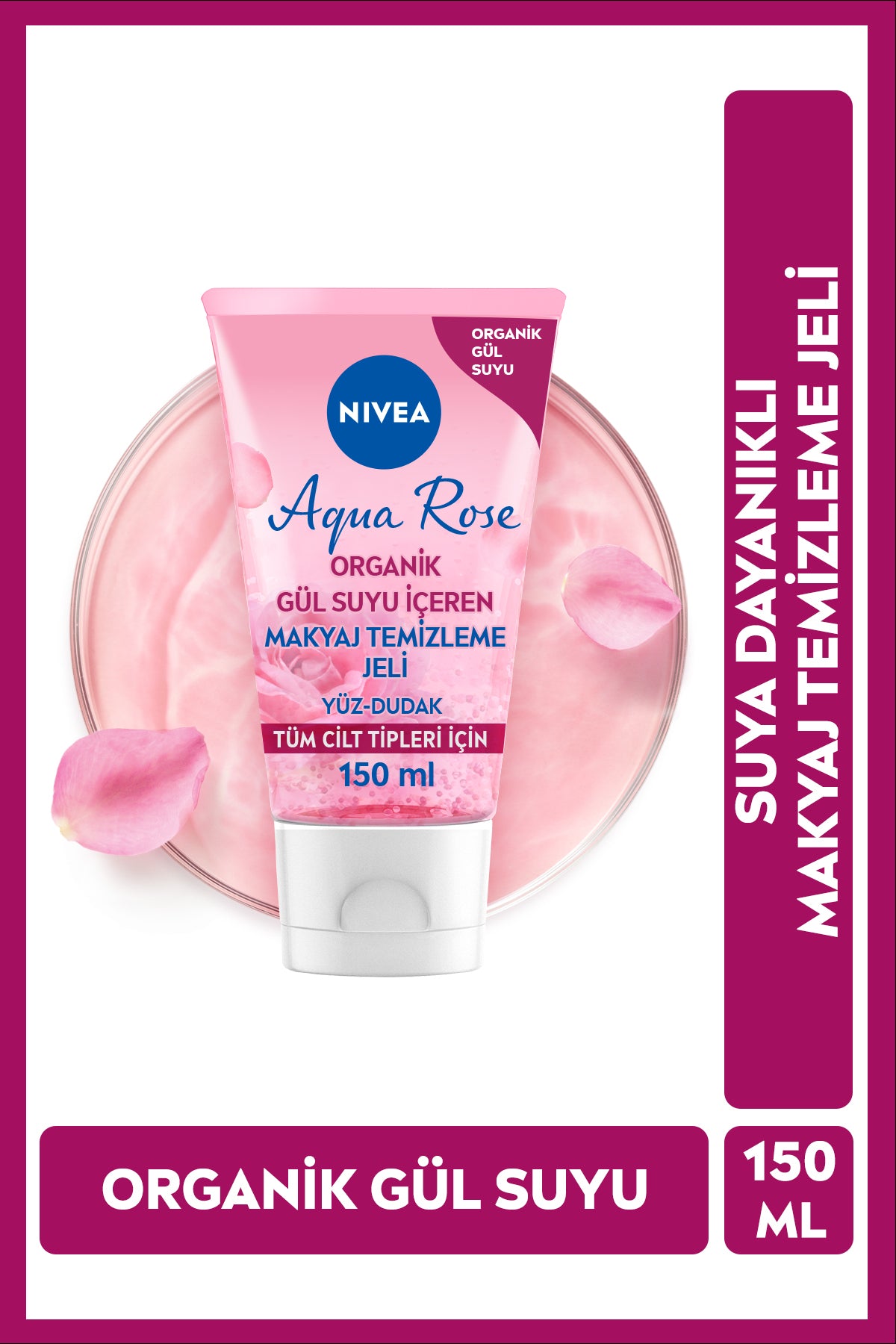 Nivea Aqua Rose Make-up Remover Gel with Organic Rose Water 150ml, Removes Water-Resistant Make-up