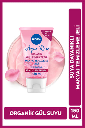 Nivea Aqua Rose Make-up Remover Gel with Organic Rose Water 150ml, Removes Water-Resistant Make-up