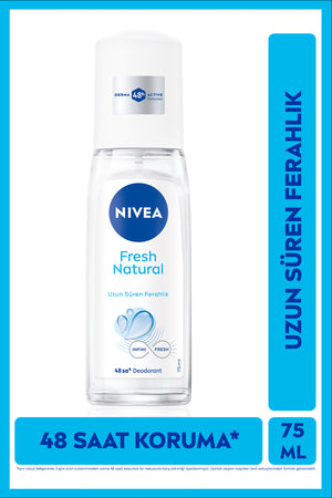 Nivea Women's Pump Spray Deodorant Fresh Natural 75ml, 48 Hours Sweat Protection, Powder-Free, Aluminum-Free