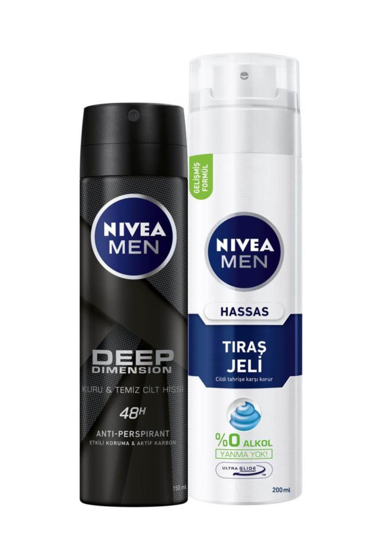 Nivea Deep Dimension Men's Deosprey 150ml Shaving Gel 200 ml for Sensitive Skin