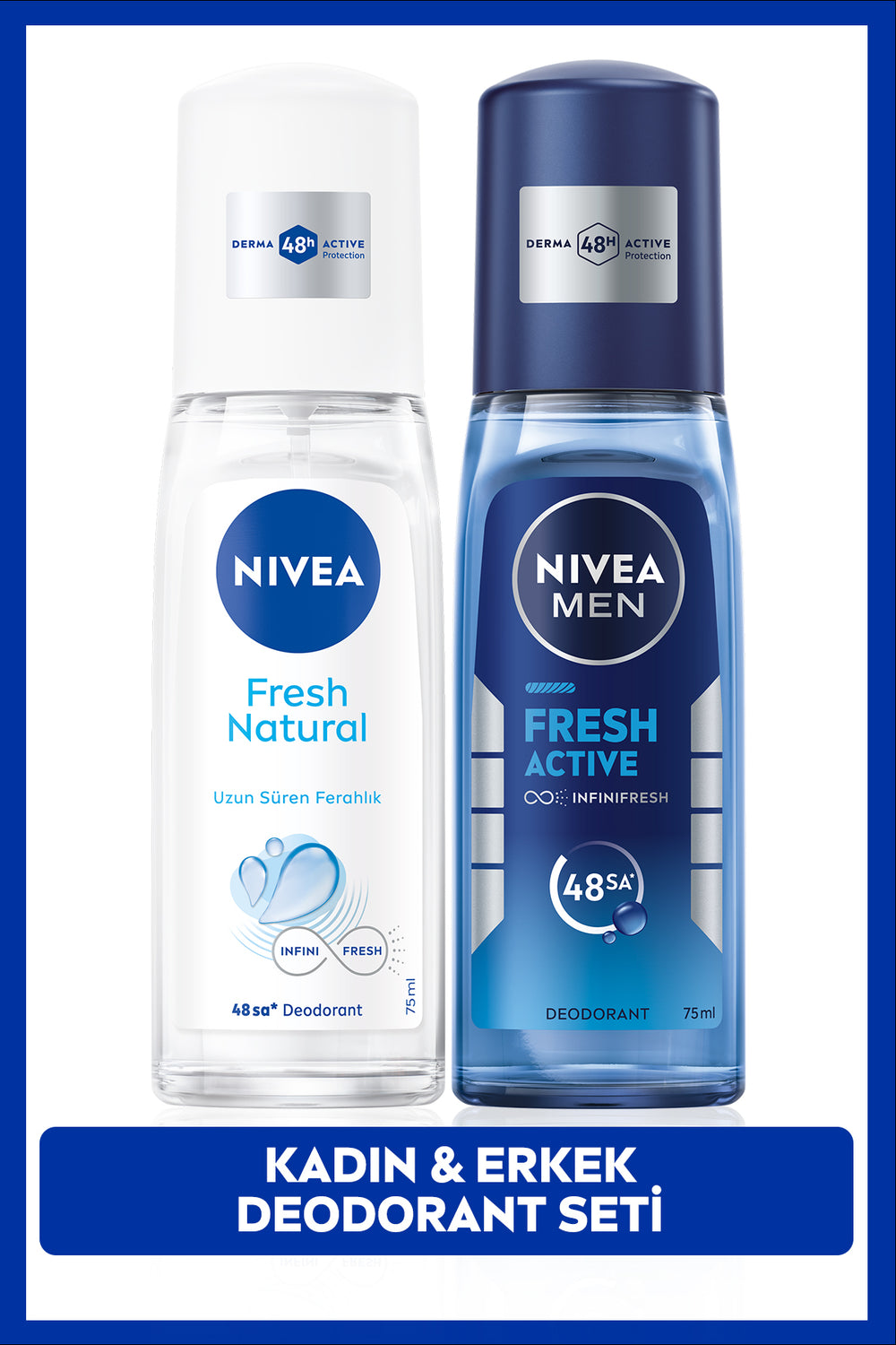 Nivea MEN Men's Pump Deodorant Fresh Active 75ml and Women's Spray Fresh Natural 75ml, 48 Hours Sweat Protection