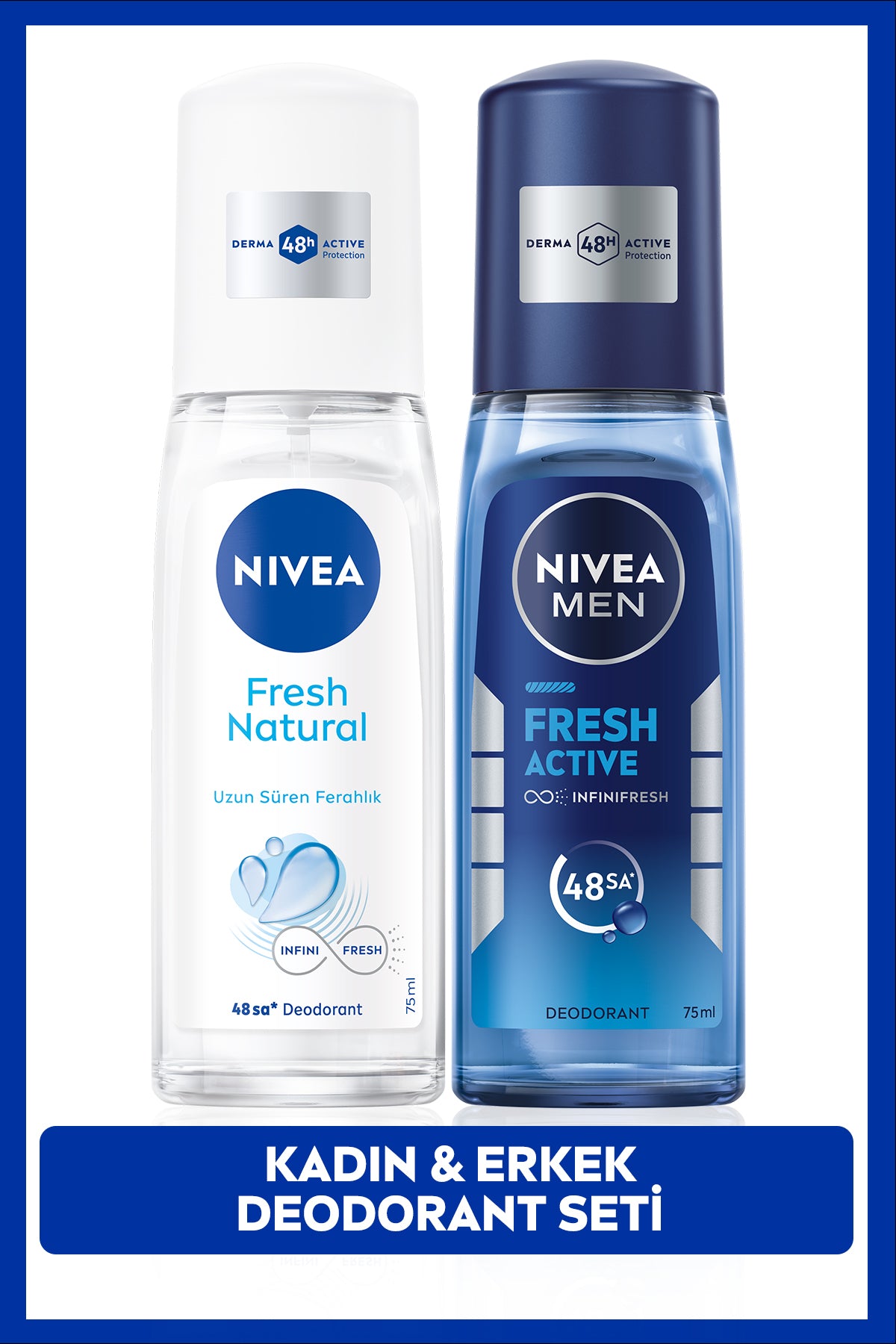 Nivea MEN Men's Pump Deodorant Fresh Active 75ml and Women's Spray Fresh Natural 75ml, 48 Hours Sweat Protection