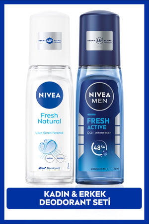 Nivea MEN Men's Pump Deodorant Fresh Active 75ml and Women's Spray Fresh Natural 75ml, 48 Hours Sweat Protection