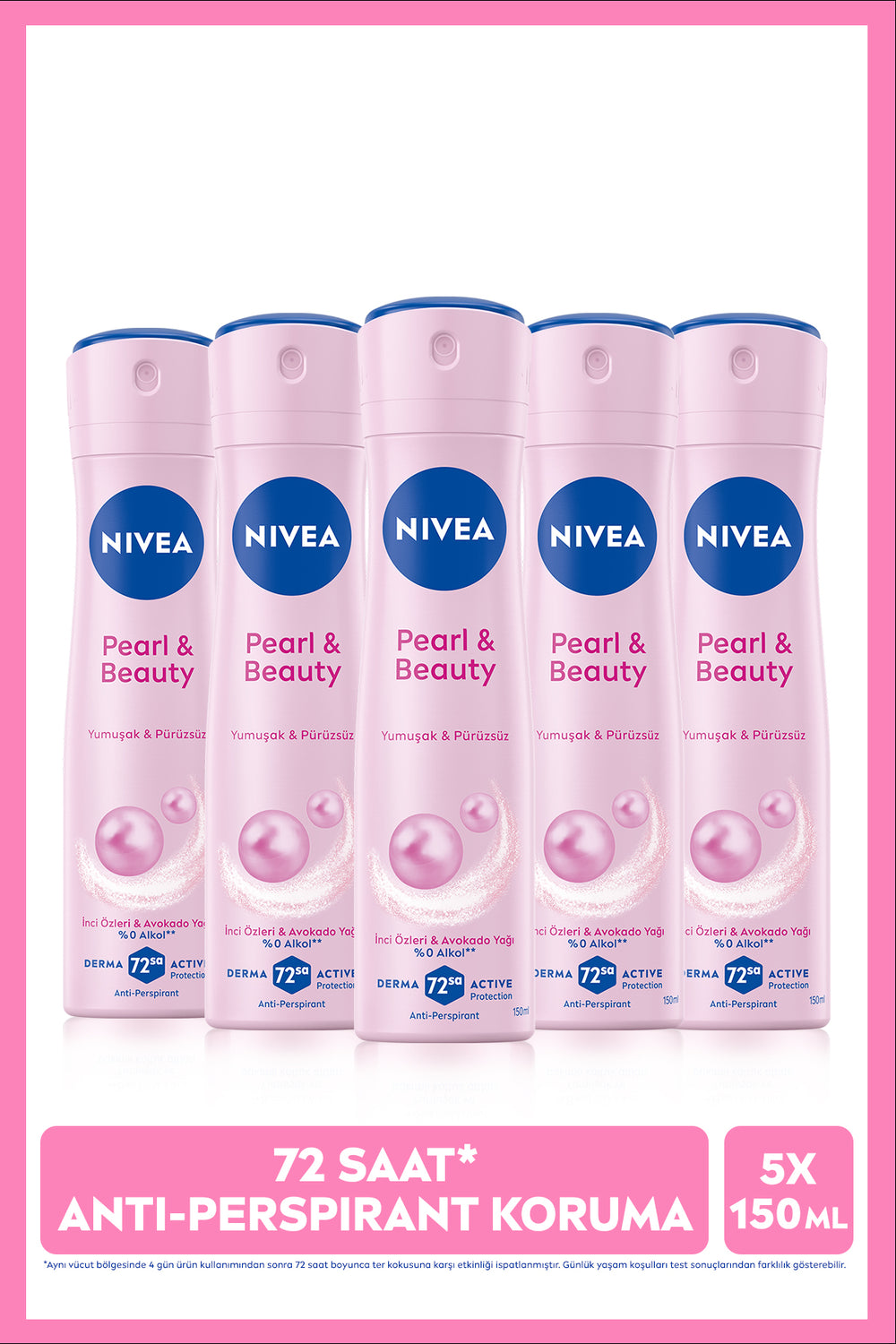 Nivea Women's Spray Deodorant Pearl&Beauty 150ml, 72 Hours Protection Against Sweat, X5 Pieces, Advantageous Package