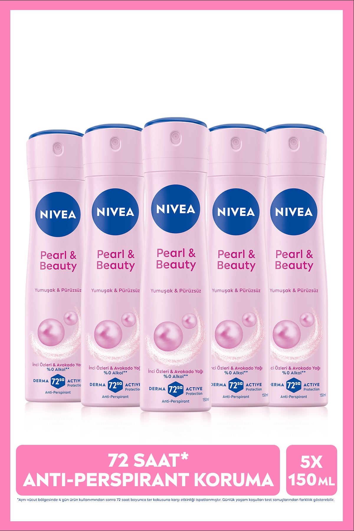Nivea Women's Spray Deodorant Pearl&Beauty 150ml, 72 Hours Protection Against Sweat, X5 Pieces, Advantageous Package