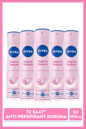 Nivea Women's Spray Deodorant Pearl&Beauty 150ml, 72 Hours Protection Against Sweat, X5 Pieces, Advantageous Package