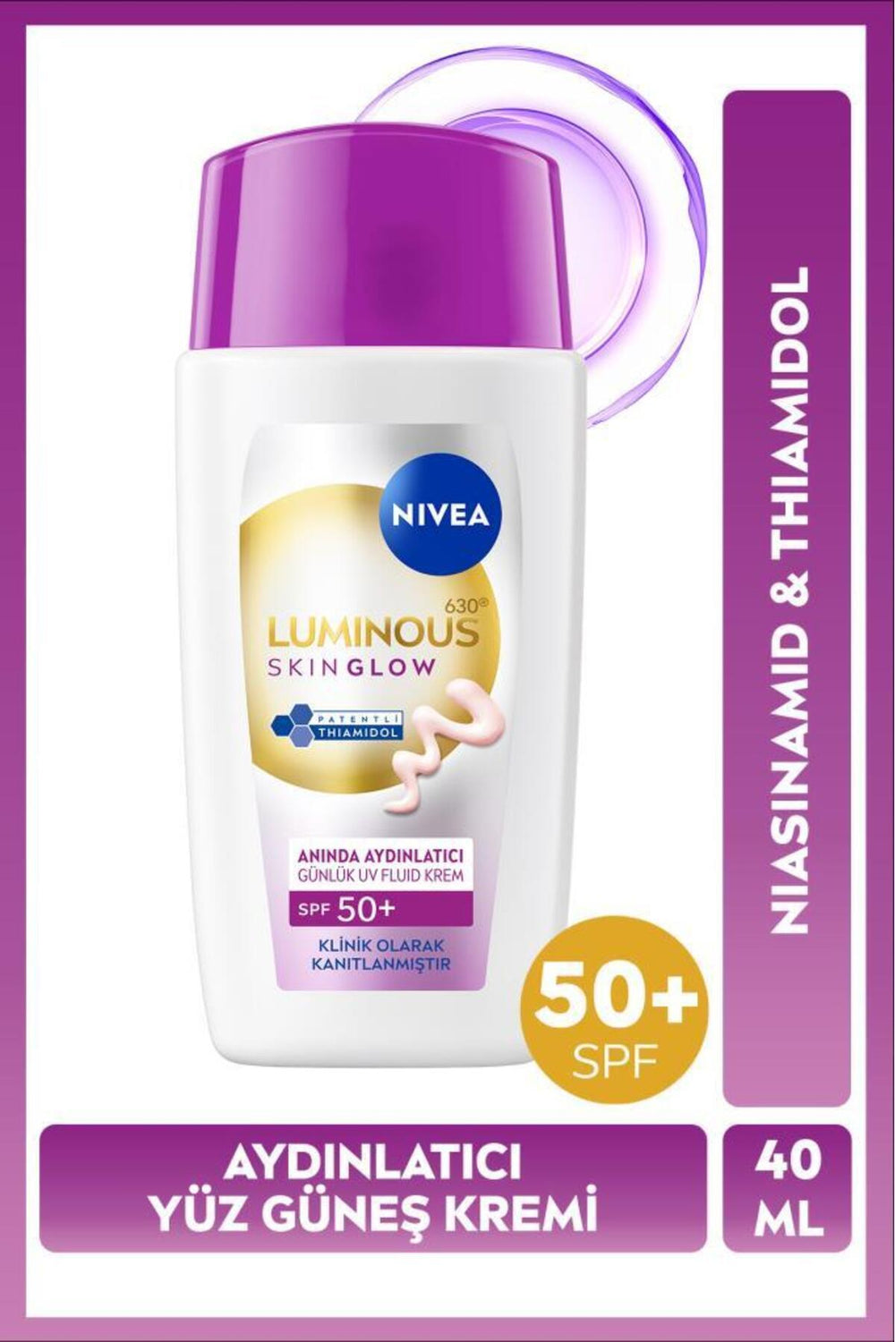 Nivea SPF50+ Luminous630 Skin Glow Illuminating Face Sun Cream 40ml, Moisturizer, Niacinamide, Thiamidol
