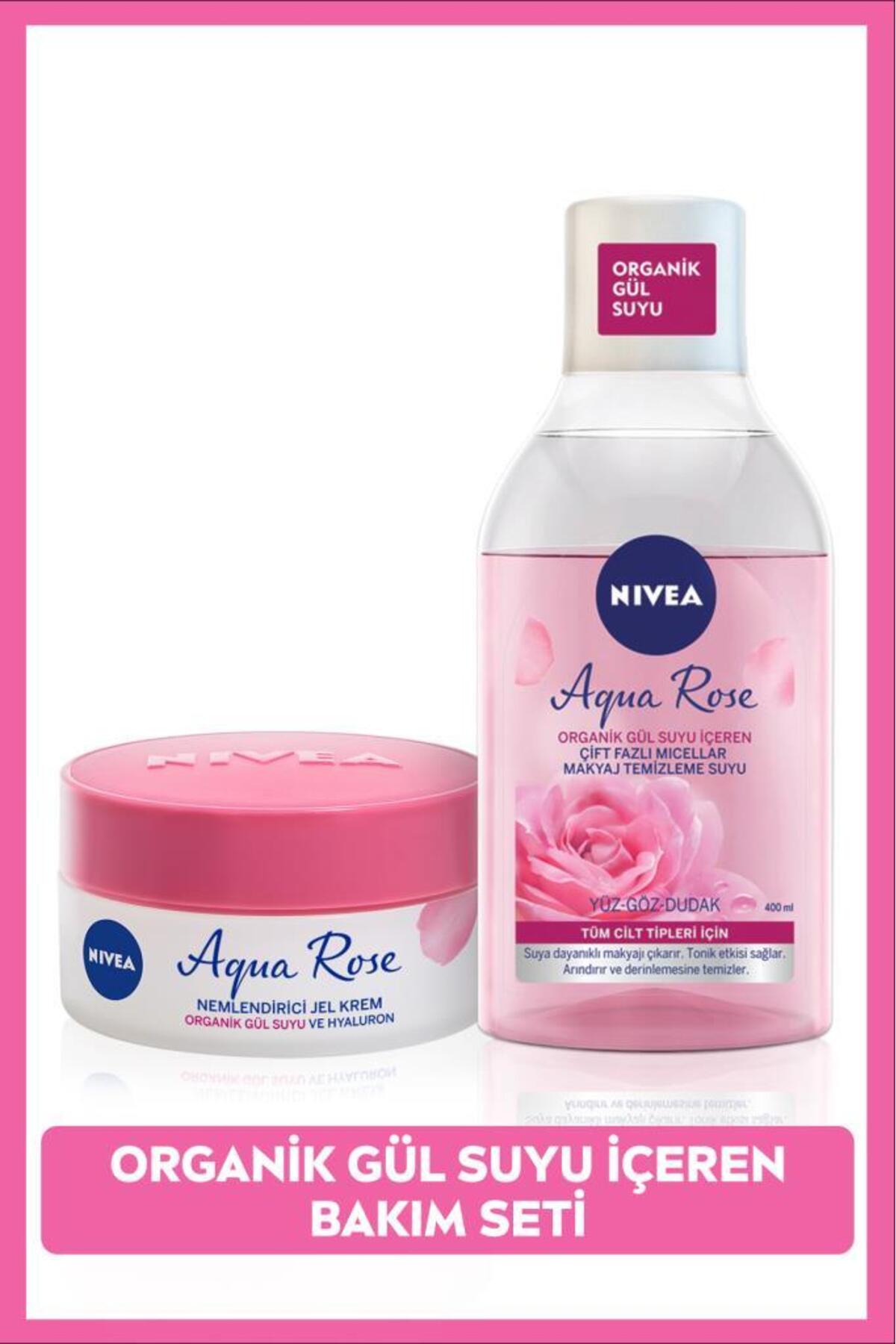 Nivea Aqua Rose Rose Water Dual Phase Micellar Makeup Cleansing Water 400ml and Moisturizing Gel Cream 50ml