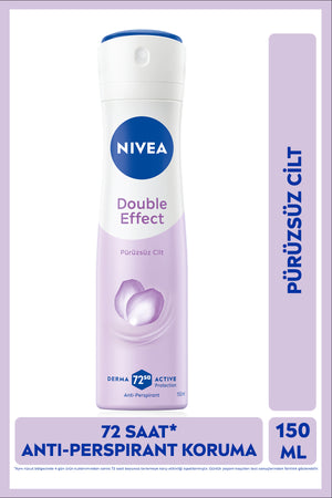 Nivea Women's Spray Deodorant Double Effect 150ml, 72 Hours Anti-perspirant Sweat Protection, Smooth Underarm