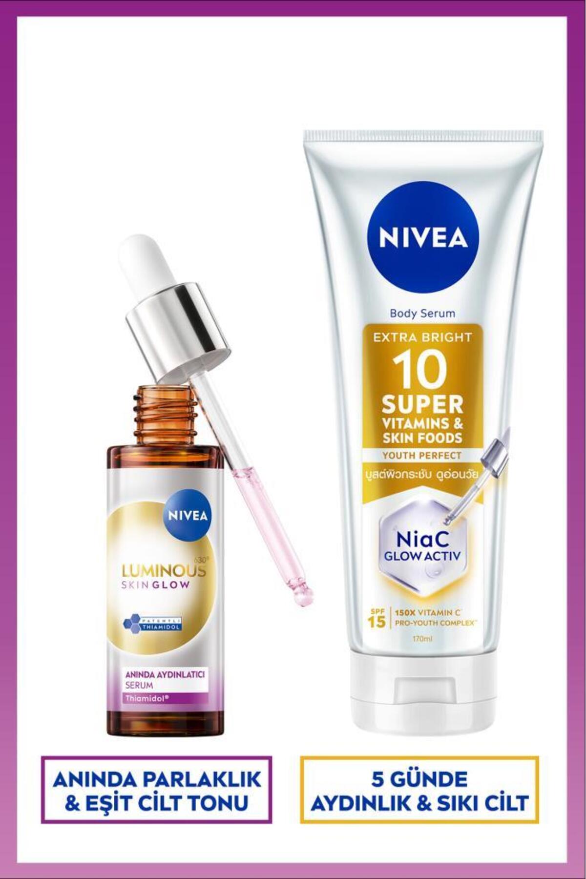 Nivea Luminous630 Skin Glow Brightening Skin Serum 30ml and Super10 Brightening, Moisturizing Lotion 170ml