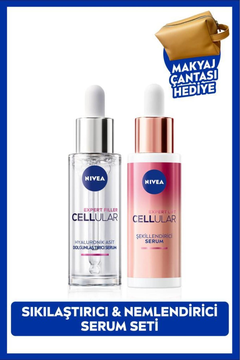 Nivea Cellular Expert Lift Retinol Alternative Serum 30ml and Moisturizing Serum 30ml, Makeup Bag Gift