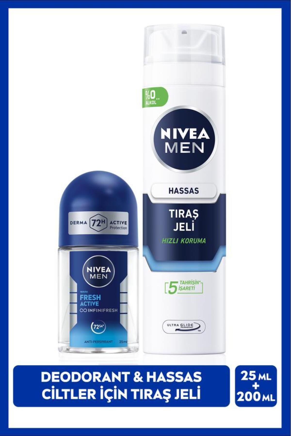 Nivea MEN Men's Protective Shaving Gel for Sensitive Skin 200ml and Mini Roll-on Deodorant Fresh Active 25ml