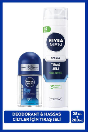 Nivea MEN Men's Protective Shaving Gel for Sensitive Skin 200ml and Mini Roll-on Deodorant Fresh Active 25ml