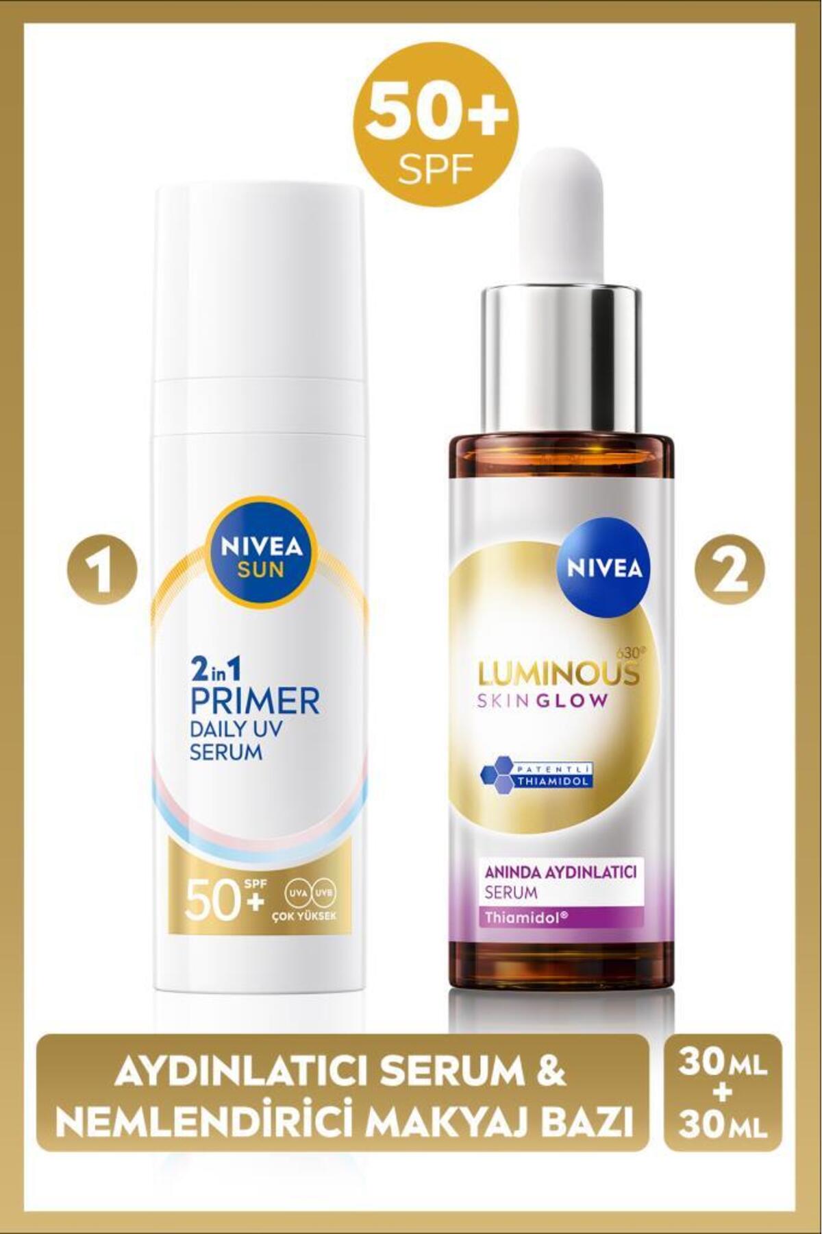Nivea SUN SPF50 Primer Moisturizing Makeup Base 30ml and Luminous630 Skin Glow Illuminating Skin Serum 30ml