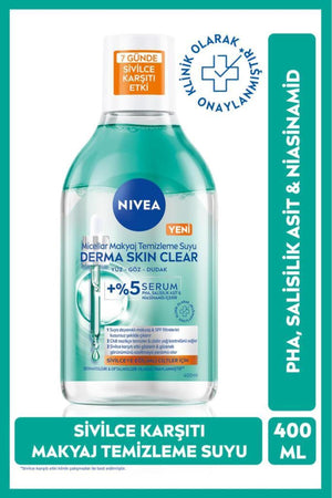 Nivea Micellar Makeup Cleansing Water Derma Skin Clear 400 ml, Anti-Acne, Niacinamide, Salicylic Acid, PHA