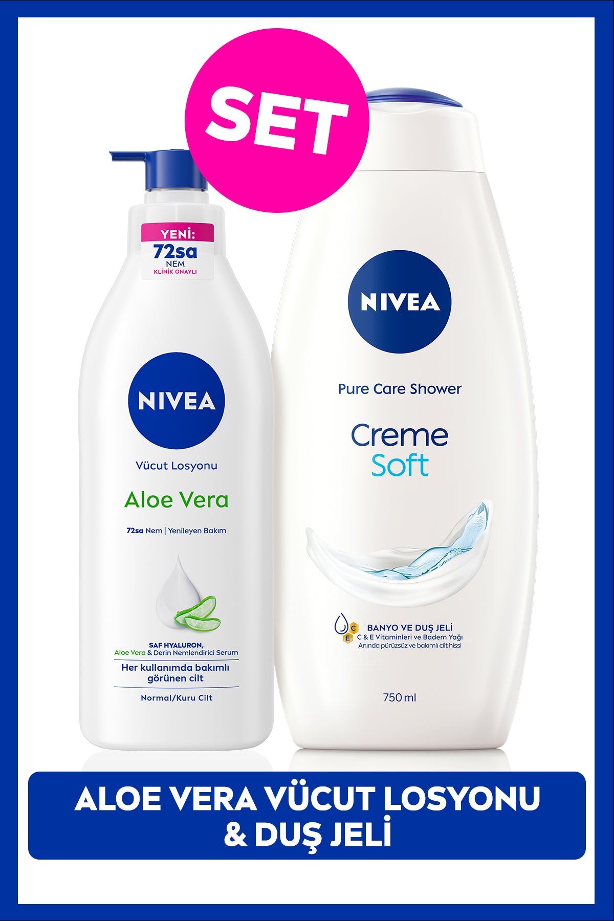 Nivea Creme Soft Shower Gel 750ml and Aloe Vera Deeply Moisturizing Body Lotion 400ml, Care Set