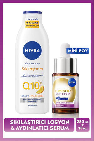 Nivea Luminous630 Skin Glow Instant Brightening Serum 15ml and Q10 Firming Body Lotion 250ml