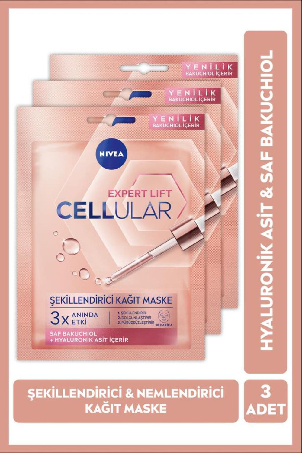 Nivea Cellular Expert Lift Facial Sheet Mask, Natural Retinol Alternative Pure Bakuchiol, X3 Pieces
