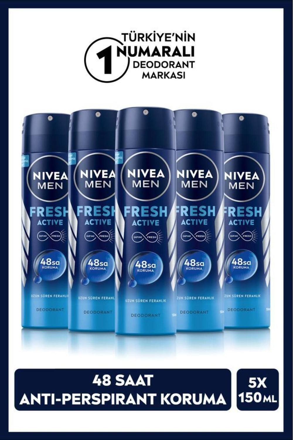 Nivea Men's Spray Deodorant Fresh Active 150 Mlx5pcs, 48 Hours Deodorant Protection