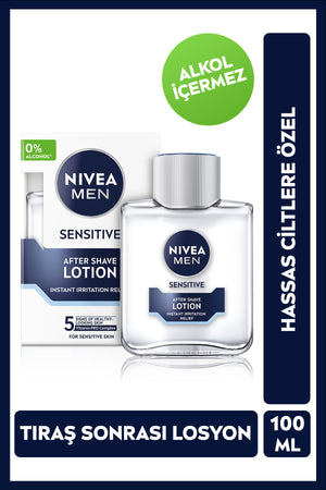 Nivea MEN Men's Sensitive Skin After Shave Lotion 100ml, Alcohol-Free, Anti-Irritation, Soothing