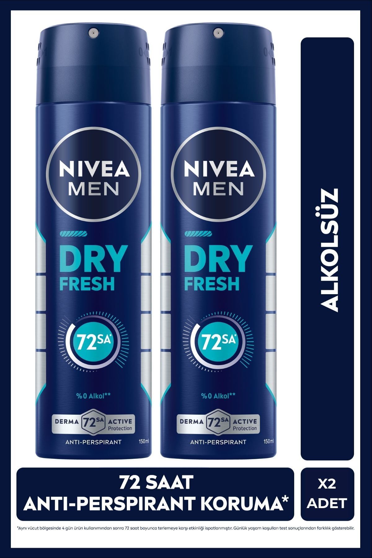 Nivea MEN Men's Spray Deodorant Dry Fresh 150ml, Alcohol-Free, 72 Hours Sweat Protection, X2 Pieces