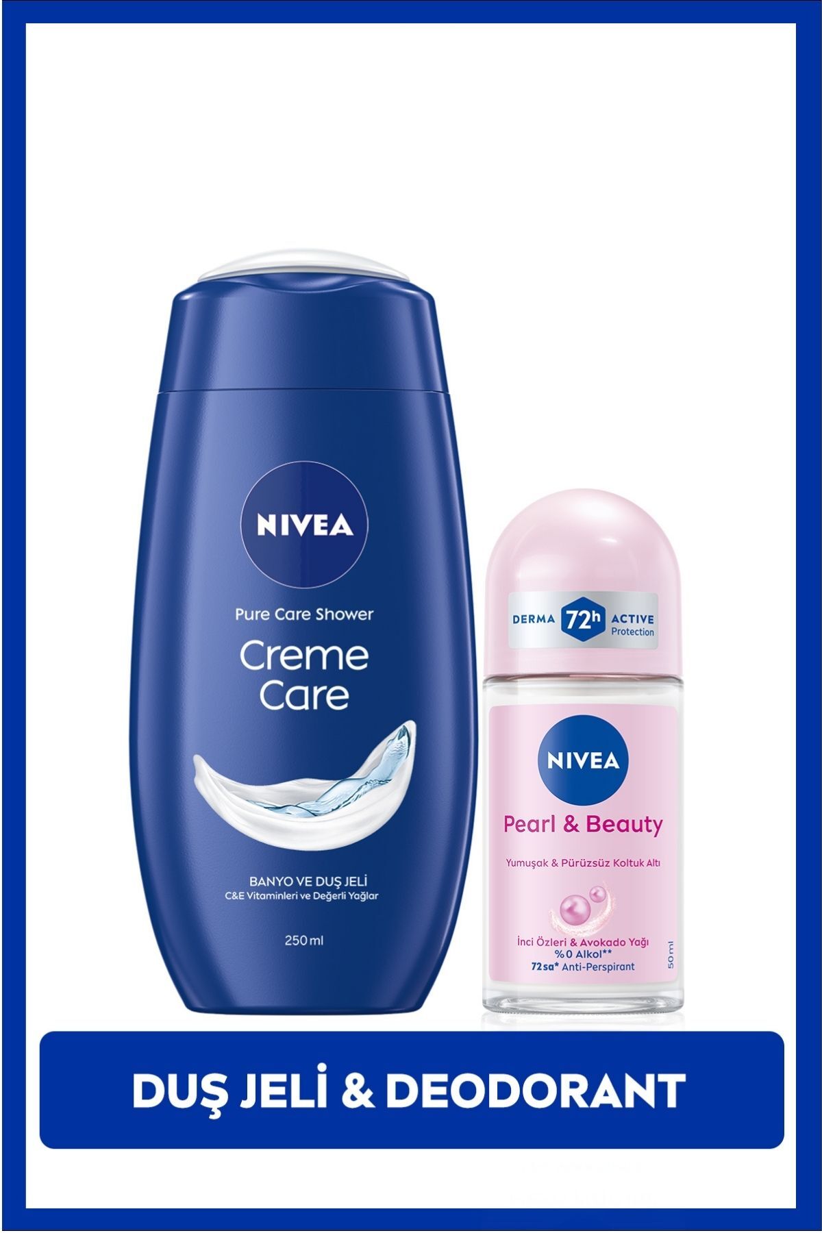 Nivea Creme Care Moisturizing Shower Gel 250ml and Rollon Deodorant Pearl&Beauty 50ml, 72Hour Anti-perspirant