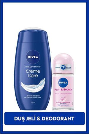 Nivea Creme Care Moisturizing Shower Gel 250ml and Rollon Deodorant Pearl&Beauty 50ml, 72Hour Anti-perspirant