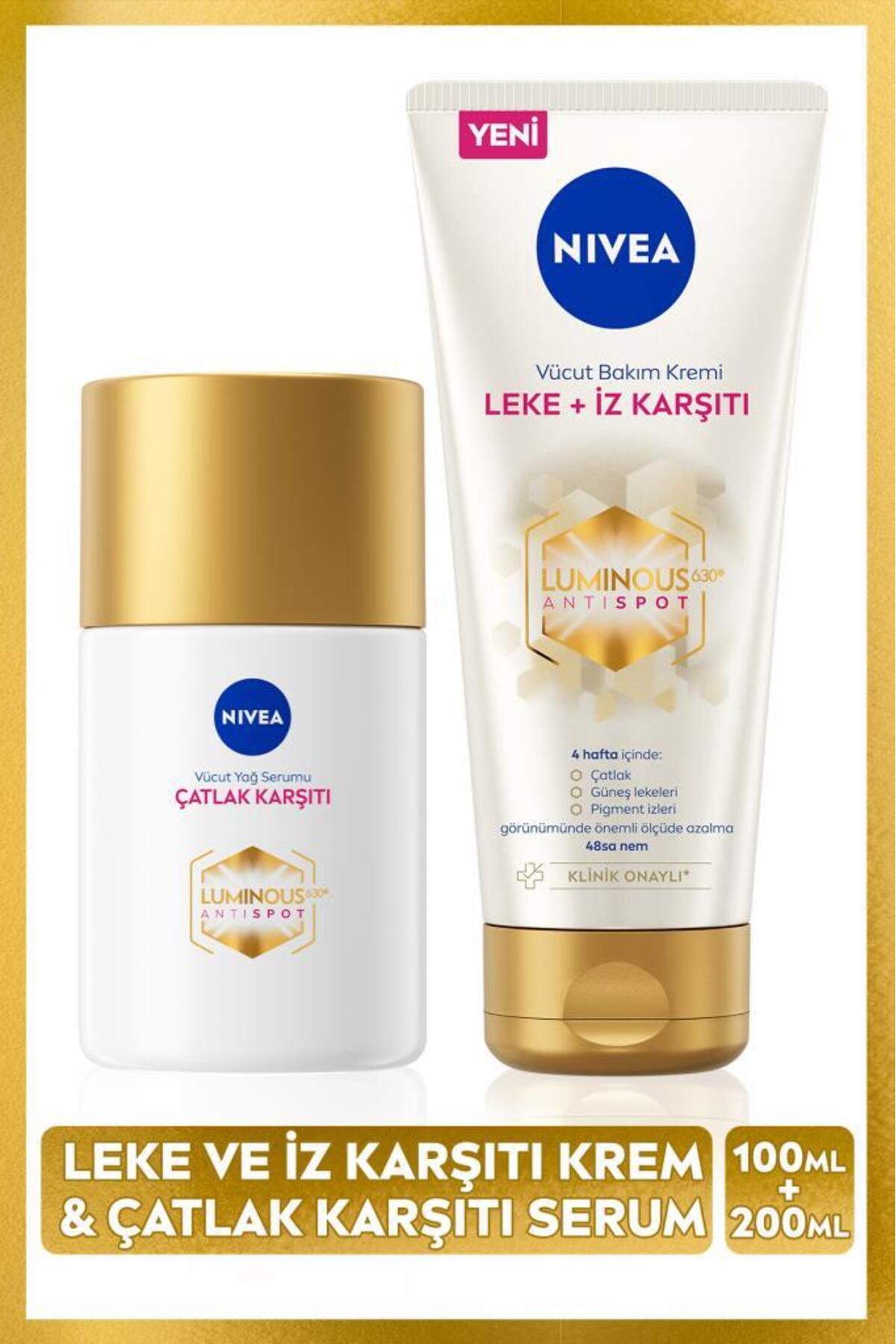 Nivea Luminous630 Anti-Stretch and Blemish Body Care Set, Oil Serum 100ml and Body Cream 200ml