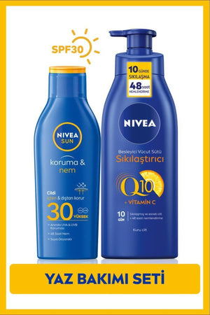 Nivea SUN SPF30 Sunscreen Moisturizing Lotion 200ml, Q10 Firming Body Milk 400ml, Vitamin C