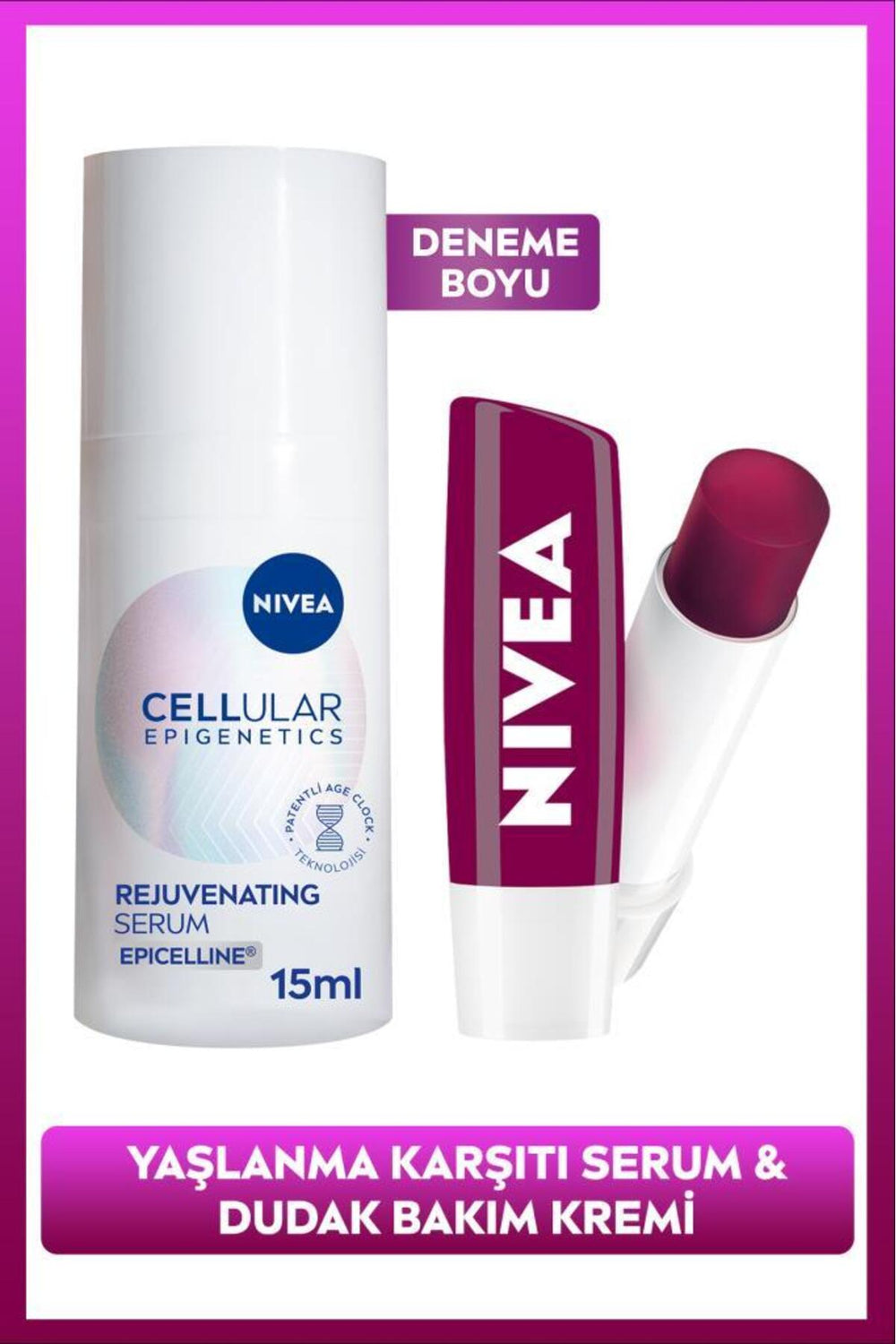 Nivea Cellular Epigenetics Rejuvenating Anti-Aging Skin Serum 15ml and Blackberry Tinted Lip Balm