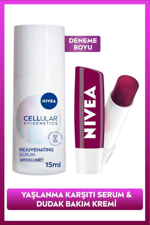 Nivea Cellular Epigenetics Rejuvenating Anti-Aging Skin Serum 15ml and Blackberry Tinted Lip Balm