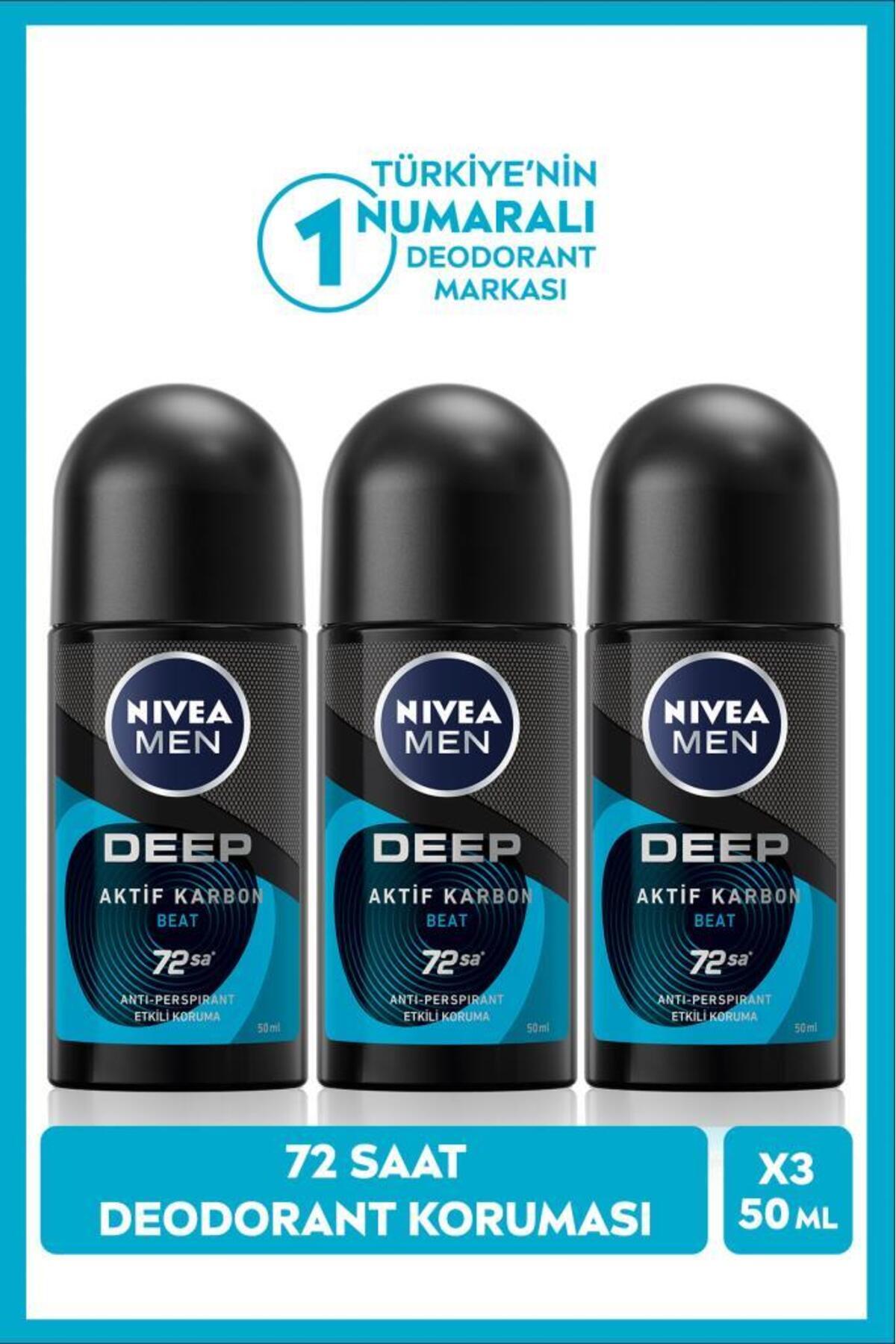 Nivea MEN Men's Roll-on Deodorant Deep Beat 50ml, 72 Hours Protection, X3 Pieces