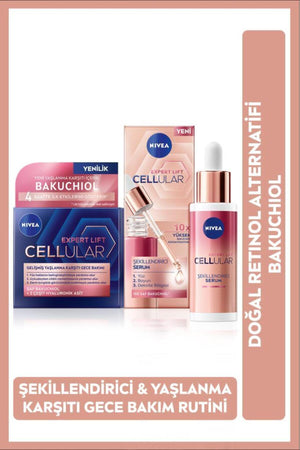 Nivea Cellular Expert Lift Natural Retinol Alternative Pure Bakuchiol Skin Serum 30ml, Night Face Cream 50ml