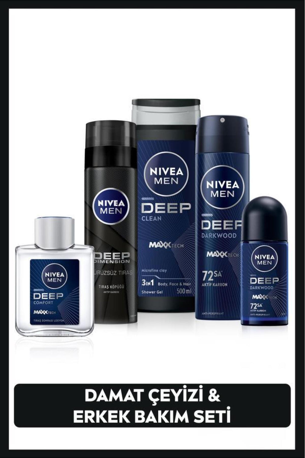 Nivea MEN Men's Groom Dowry Set, Shower Gel 500ml, Deodorant 150ml, Roll-on 50ml, Shaving Foam, Lotion100ml