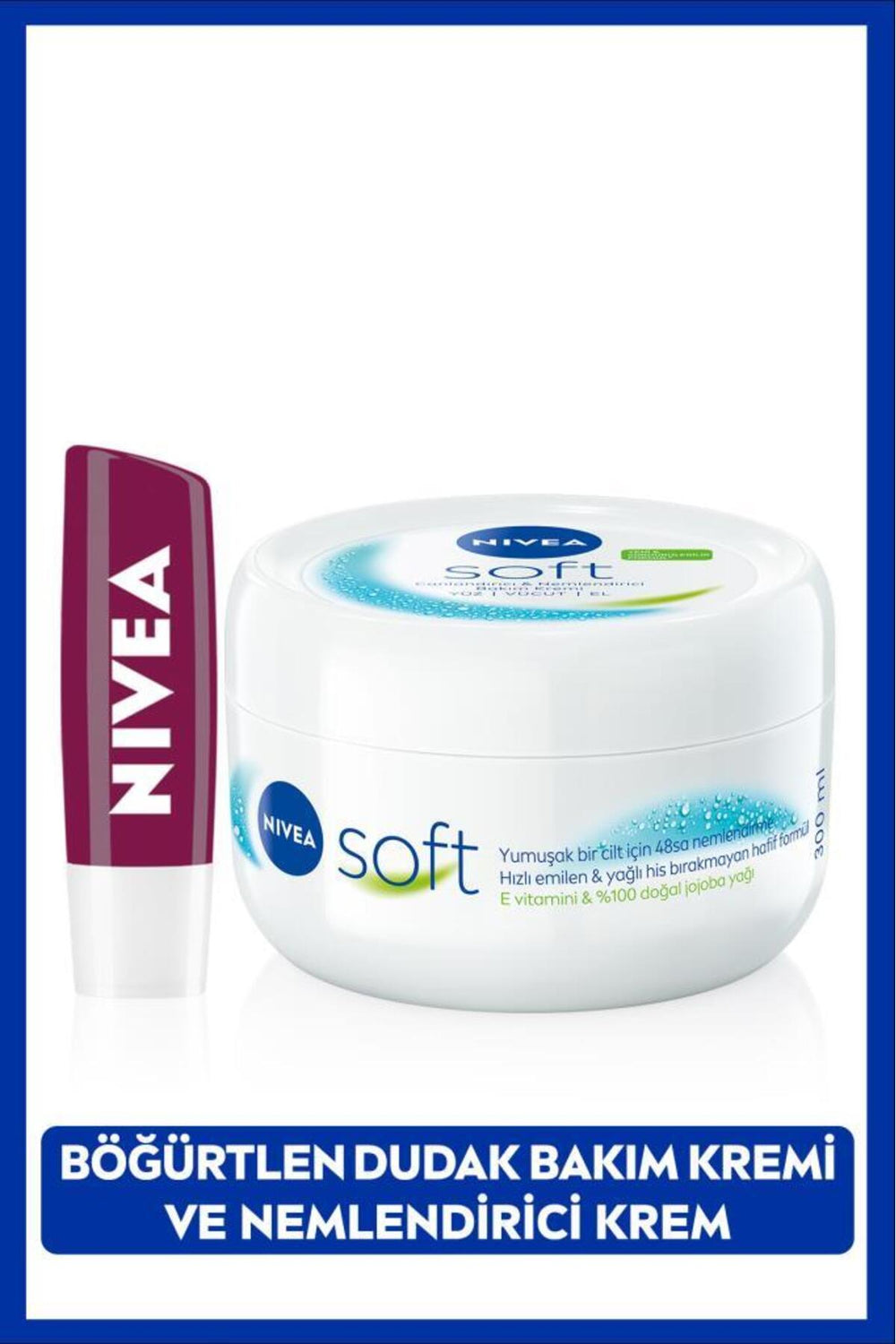 Nivea Soft Moisturizing Body Cream 300ml and Blackberry Lip Care Cream 4.8gr, Burgundy Shine, Natural Oils