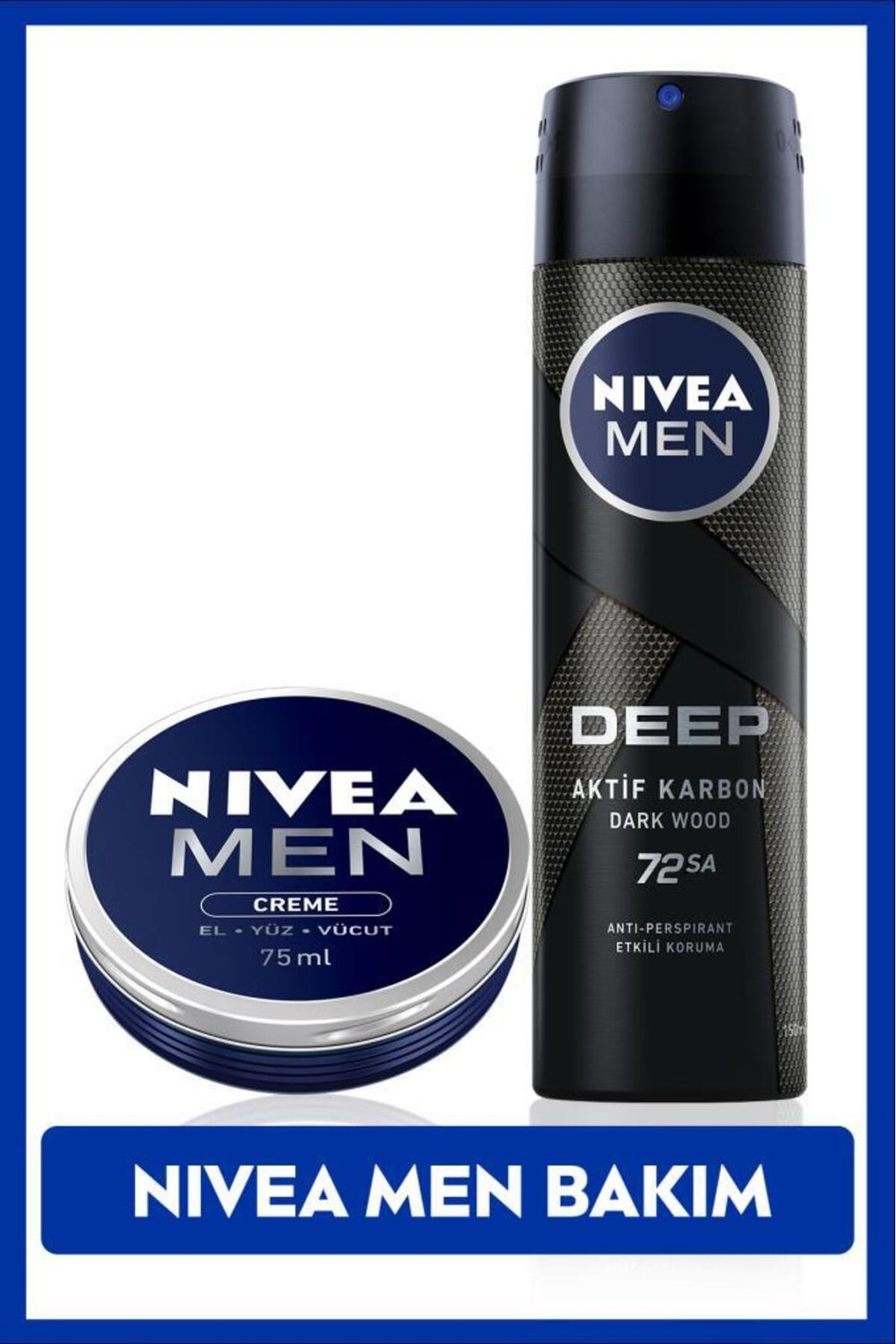 Nivea MEN Men's Spray Deodorant Deep Dimension 150ml, 72 Hour Protection and Men's Care Cream 75ml