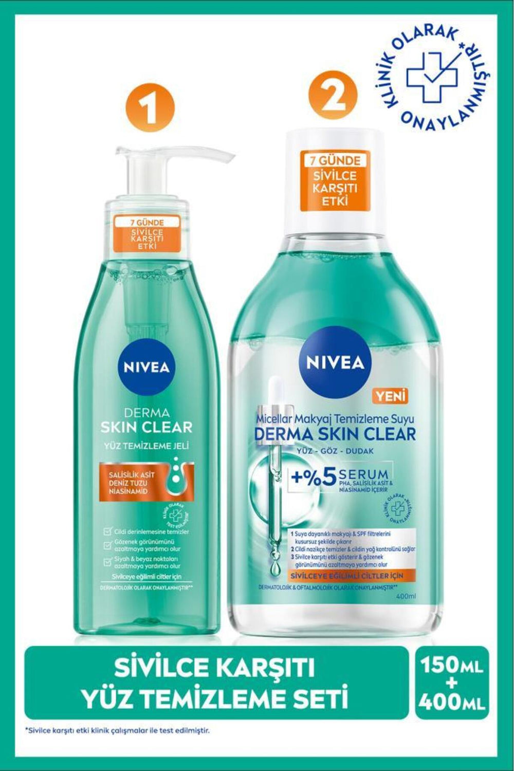 Nivea Derma Skin Clear Anti Facial Cleansing Gel 150ml and Micellar Makeup Cleansing Water 400ml