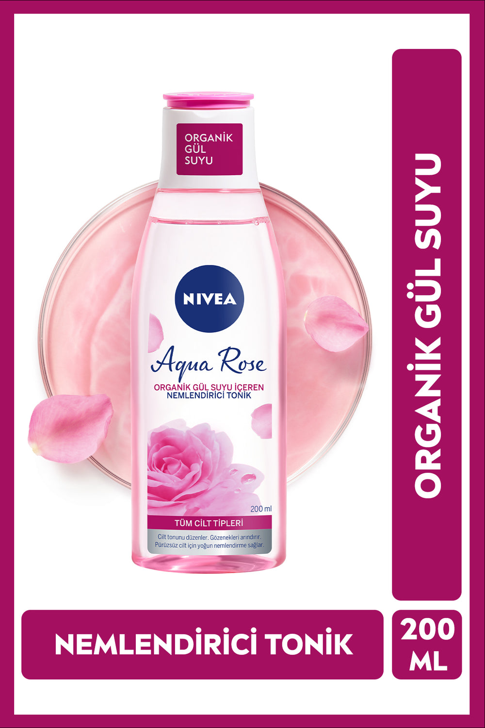 Nivea Aqua Rose Moisturizing Tonic Containing Organic Rose Water 200 ml, Moisturizing, Even Skin Tone