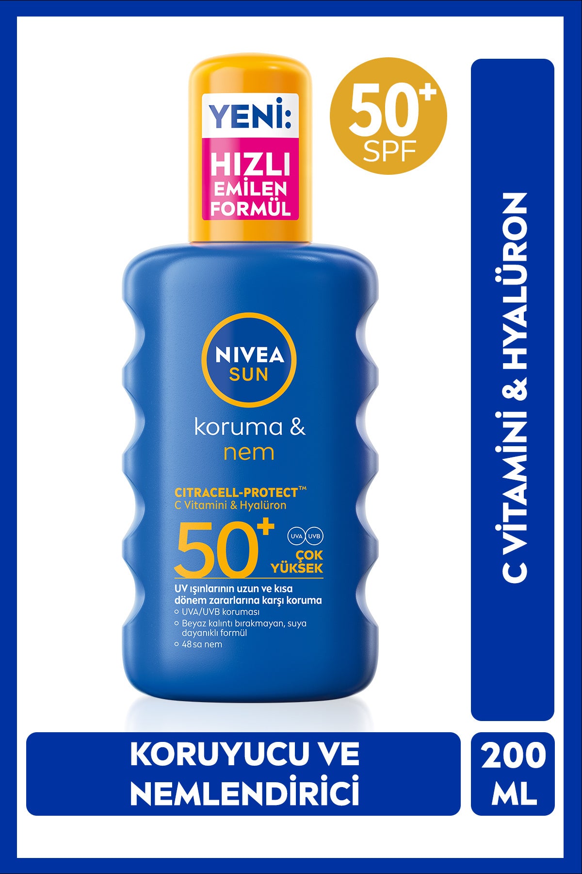 Nivea SUN SPF 50+ High Sun Protection and Moisturizing Body Spray 200ml, Water Resistant, Vitamin C