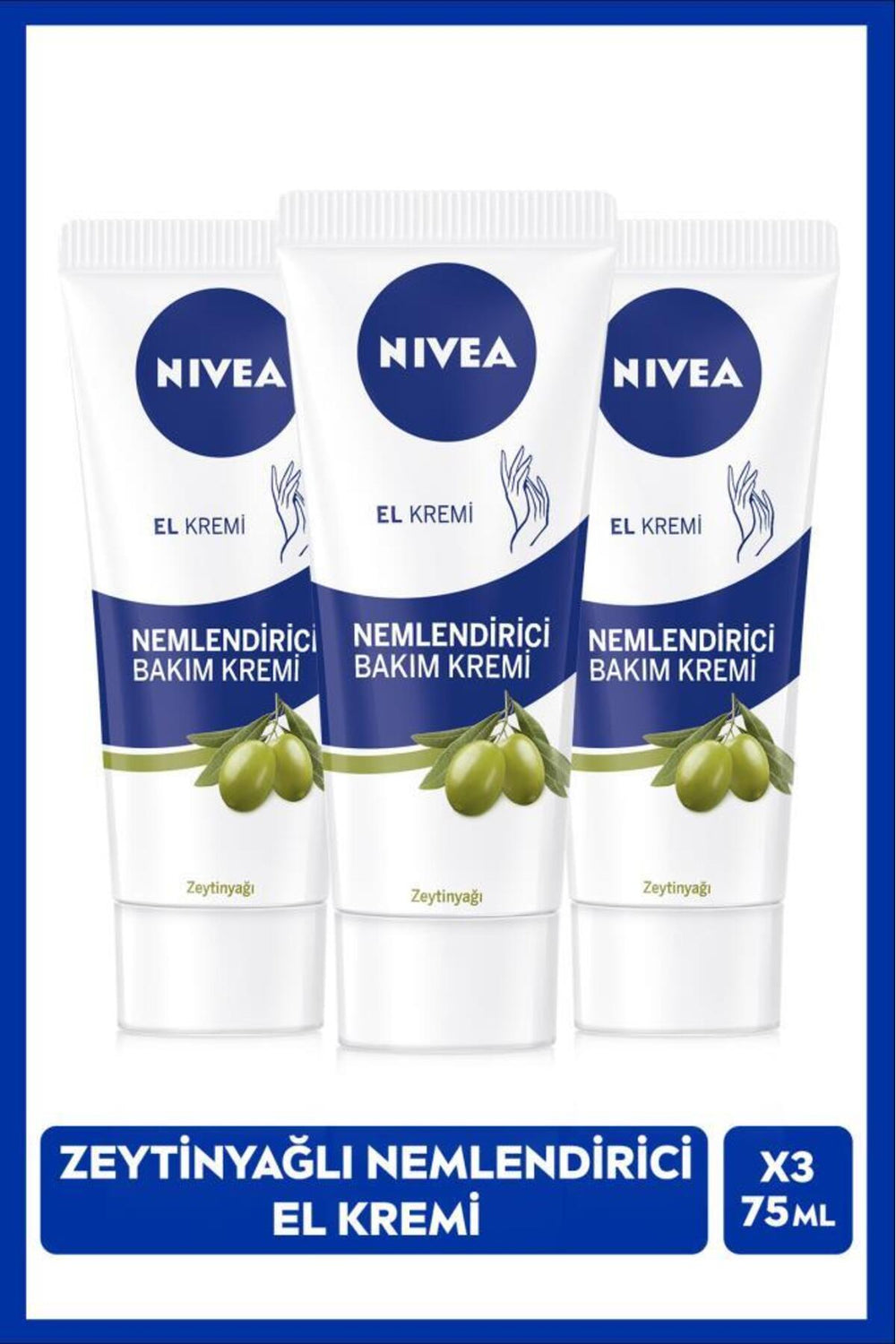 Nivea Olive Oil Moisturizing Hand Care Cream 75ml, Doesn't Leave a Sticky Feeling, Soft Skin Feeling, X3 Pieces