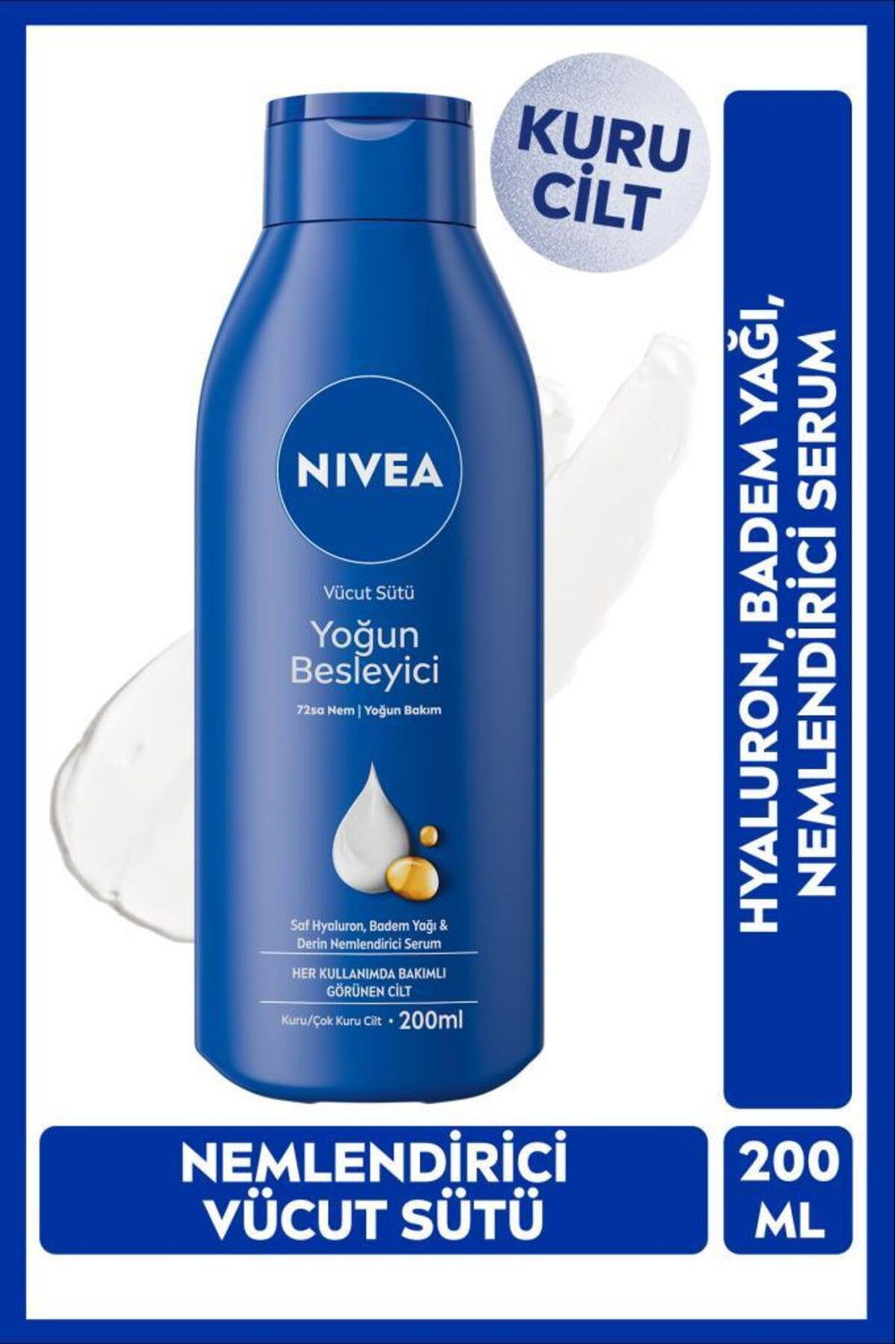 Nivea Moisturizing Body Milk 200 ml, Intensive Nourishing, Hyaluron, Almond Oil, Dry Skin