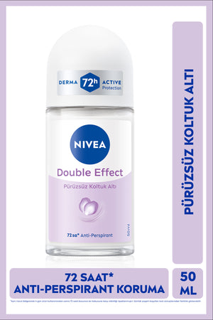 Nivea Women's Roll-on Deodorant Double Effect 50ml, 72 Hours Anti-perspirant Sweat Protection, Smooth Underarm