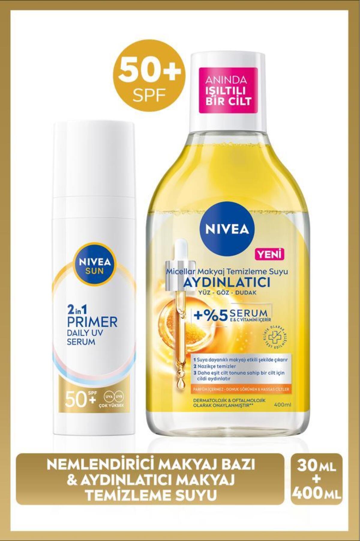 Nivea SUN SPF50 Sunscreen Primer Moisturizing Make-up Base 30ml and Micellar Make-up Cleansing Water 400ml